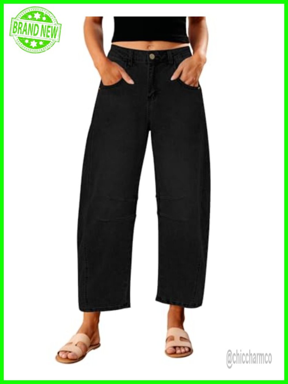 High Waist Wide Barrel Leg Cropped Stretch Denim Jeans